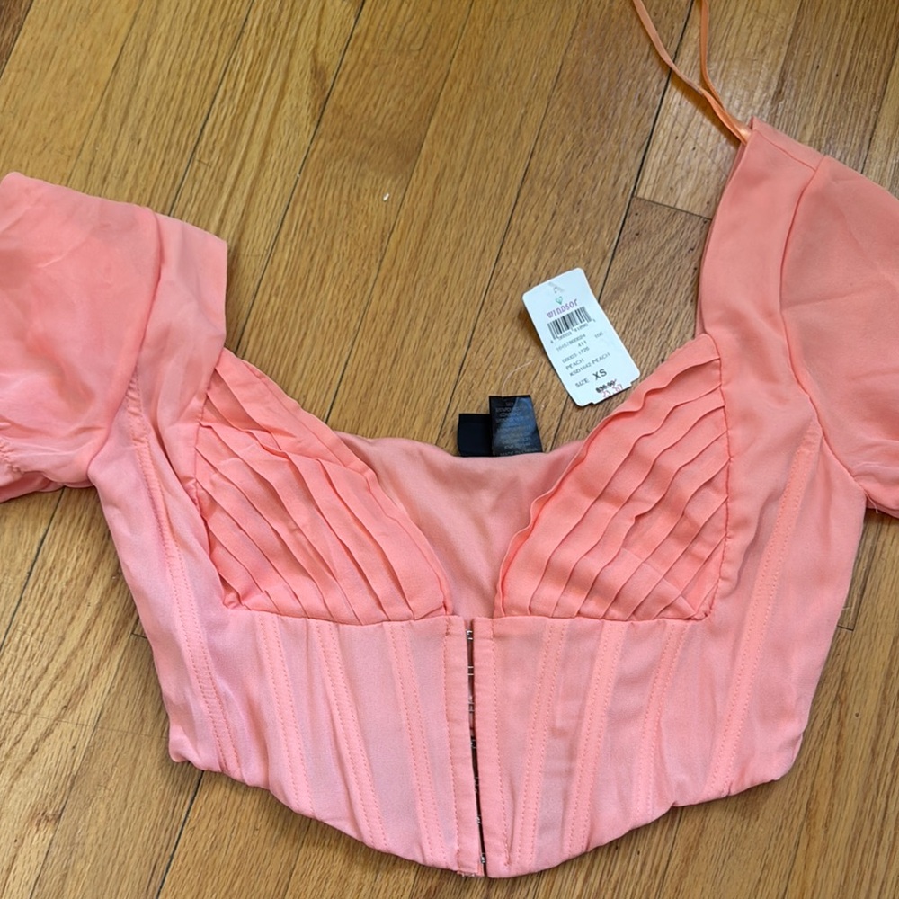 Windsor Pink Pleated Bustier Cap Sleeve Blouse